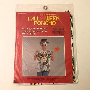 Vintage 80s Halloween Poncho Skeleton Child Costume  Paper Mask Norben Tawain